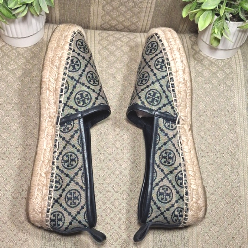 Tory Burch Beige and Black Logo Espadrilles - Picture 6 of 16